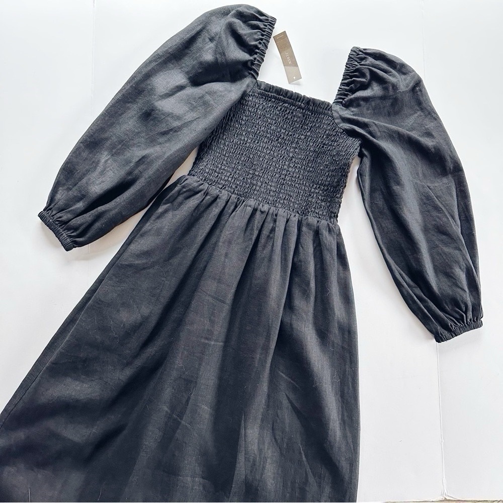 NEW J.Crew Linen Daydream Midi Dress Black - Picture 9 of 13